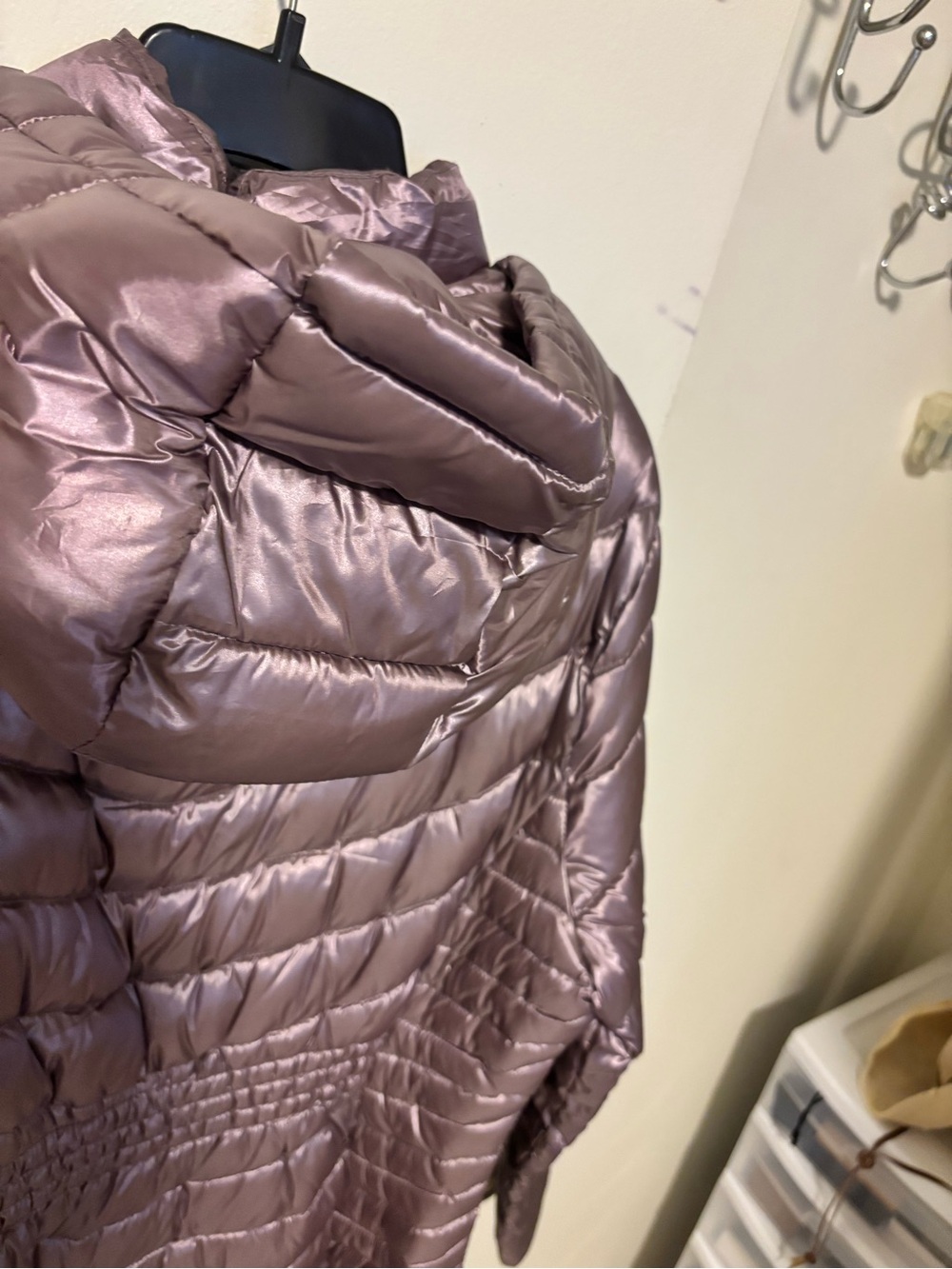 Calvin Klein Metallic Mauve Long Chevron Puffer Coat - Picture 12 of 12